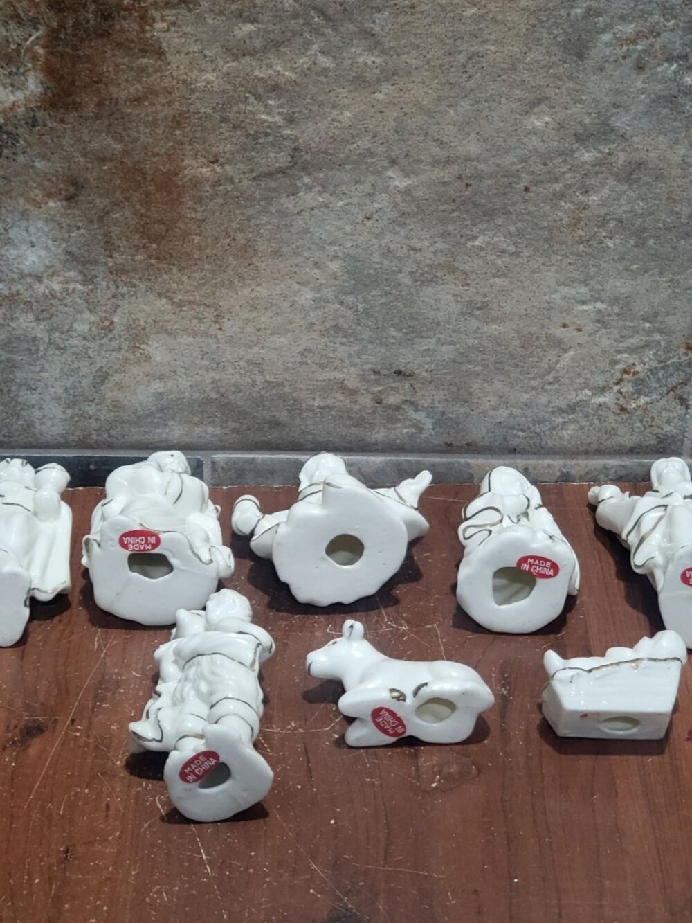 Vintage Porcelain Nativity Scene Matte White Bisque Figures Gold Trim 8 Pcs - Picture 4 of 13